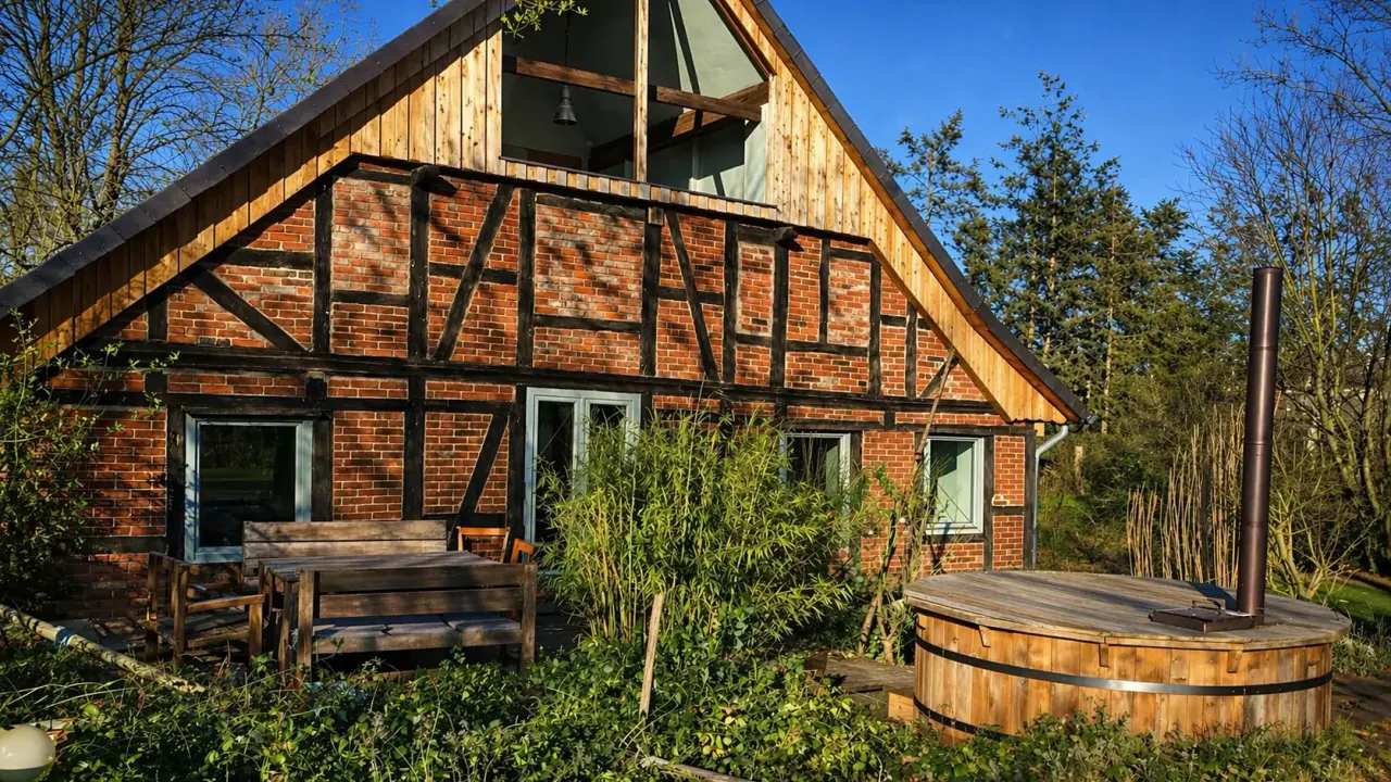 Bauernhaus an der Elbe in Bleckede — Fachwerk, Terrasse und Garten im UNESCO-Biosphärenreservat Elbtalaue